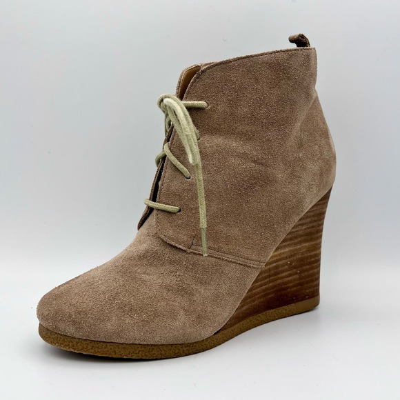 Steve Madden Danni Wedge Ankle Boots Womens 8.5M Beige Lace Up Leather - Picture 1 of 10